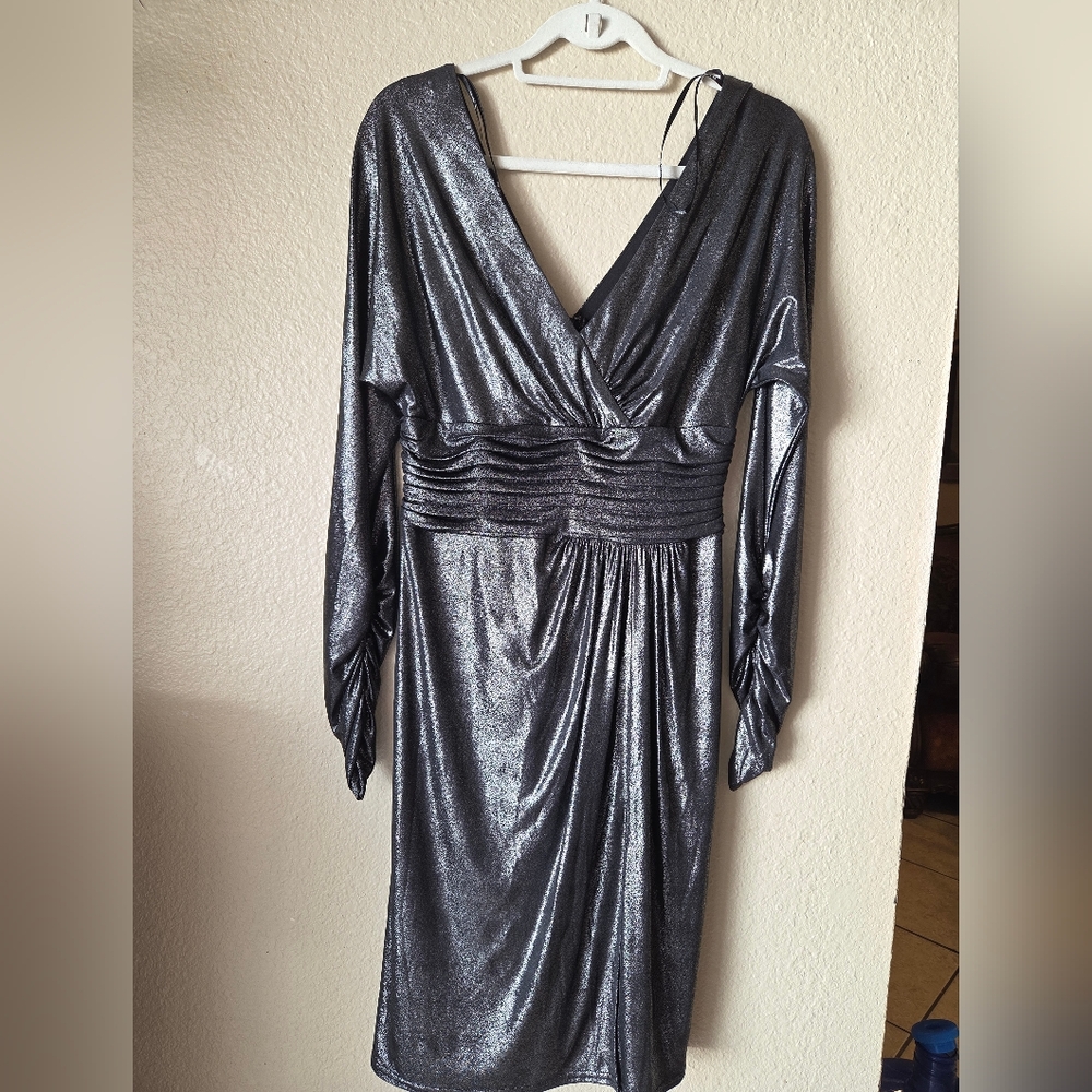 Tadashi Shoji Cocktail Black Silver Dress,sz M. - Picture 2 of 6